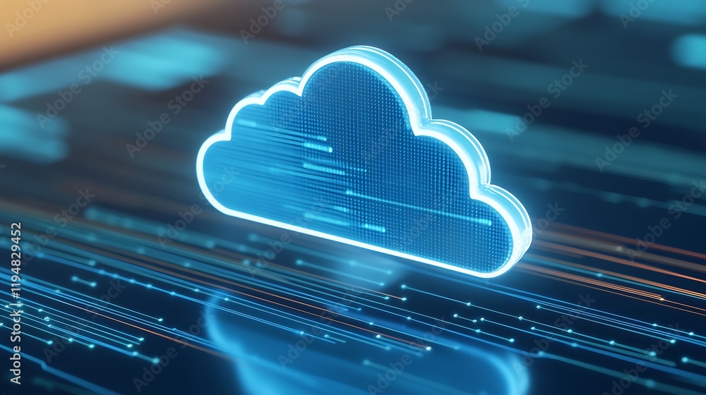 Poster futuristic cloud icon with digital lines on a technology background for data storage concept