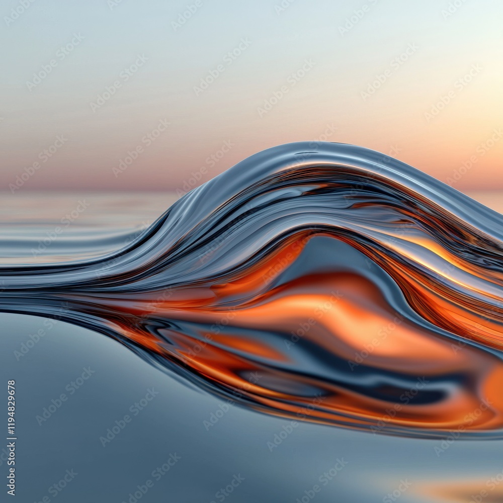 Poster abstract ripples in metallic tones digital art ocean reflection smooth texture minimalist design con