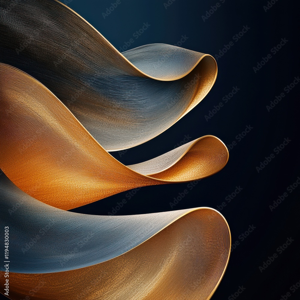 Poster dynamic abstract threads of gold twisting in a modern art installation contemporary gallery digital 