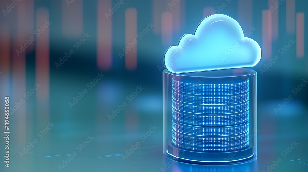 Poster futuristic cloud storage concept with data visualization and enhanced technology elements for digita
