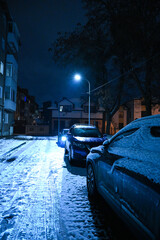 winter city snow evening lighting	
