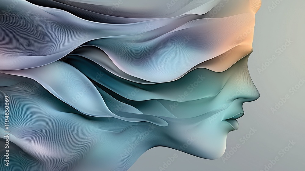 Poster fluid gradient abstract portrait digital art modern design minimalist environment side view conceptu