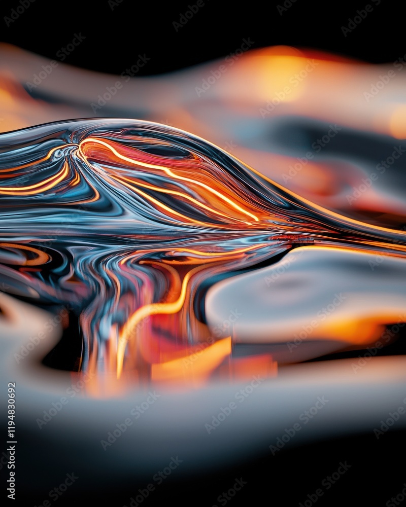 Poster dynamic flow of glowing neon light reflections abstract art digital creation dark environment artist