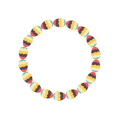 Easter egg round frame design. Easter holiday egg hunt border in colorful flat style with ornaments. Retro wreath. Stock illustration card background