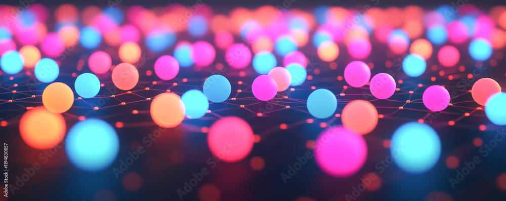 Poster colorful abstract background with glowing spheres and soft bokeh for creative projects.