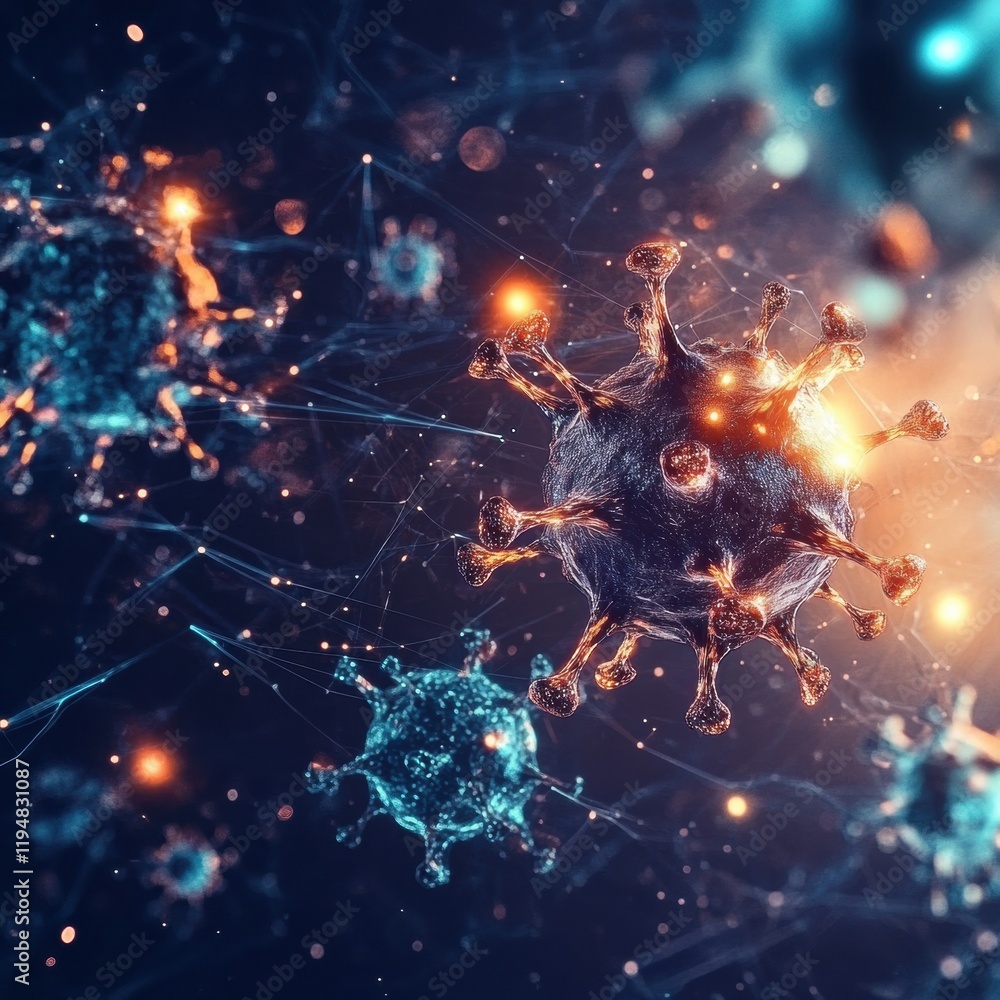 Leinwandbilder Visualization of antibodies targeting and neutralizing pathogens in a dynamic immune response. Generative AI
