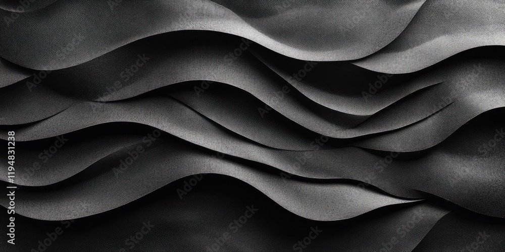 Aufkleber black textured paper backdrop featuring wavy layers in varying shades of gray, designed for abstract