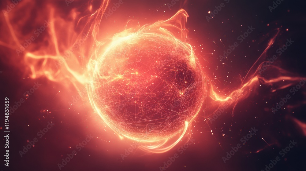 Fototapete glowing digital globe illuminated by flowing lines and points in a dark cosmic background. generativ