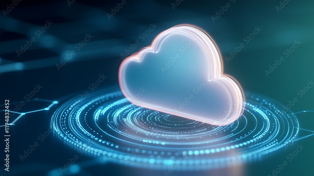 Poster futuristic cloud technology concept with digital circles and soft glow on a high-tech background