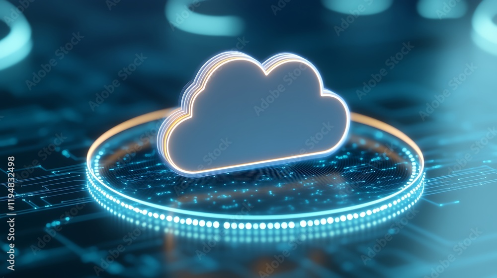 Poster futuristic cloud technology concept with digital circuit background and glowing elements