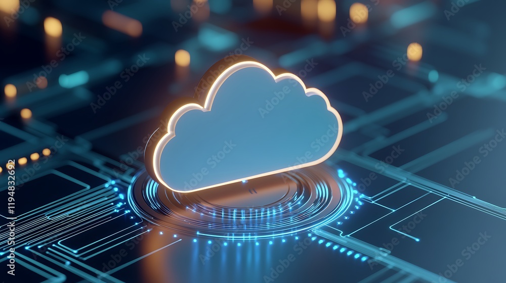 Aufkleber futuristic cloud technology concept with digital circuitry and glowing elements in a high-tech envir
