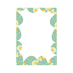 Easter egg rectangle frame design. Easter holiday egg hunt border in colorful flat style with green blue ornaments. Retro wreath. Stock illustration card