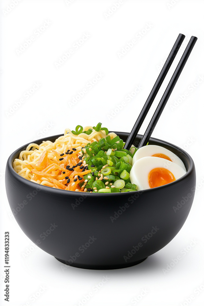 Wall mural Bowl of ramen with chopsticks, isolated on white background