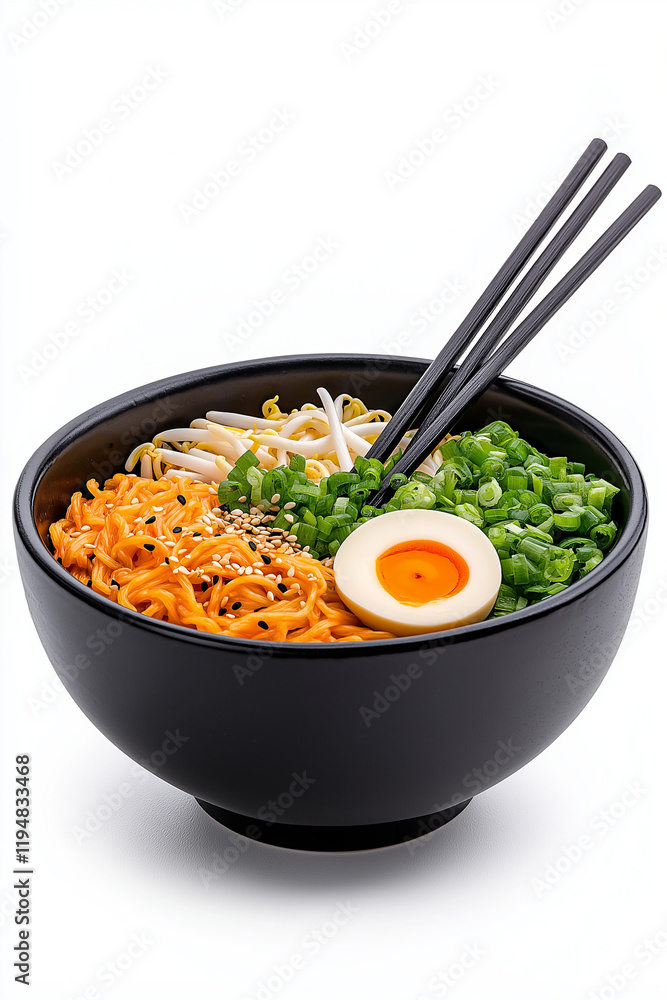 Wall mural Bowl of ramen with chopsticks, isolated on white background