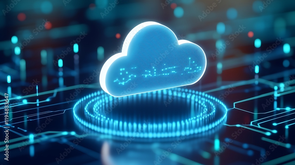 Poster futuristic cloud technology concept with glowing elements on circuit board background for digital in