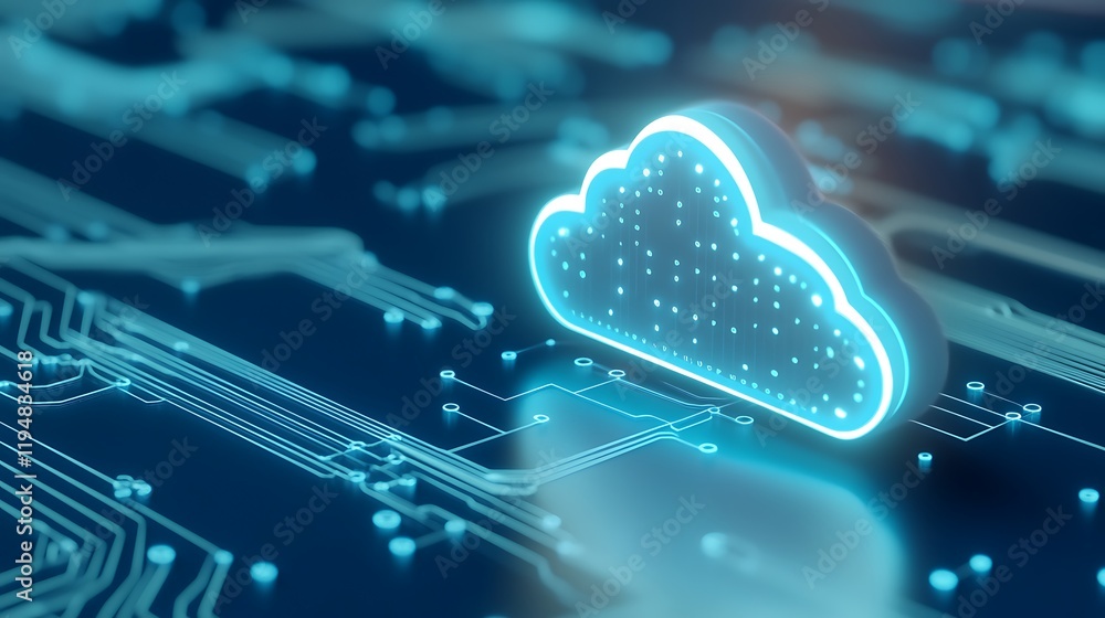 Poster futuristic cloud technology with circuit board background highlighting digital connectivity and data