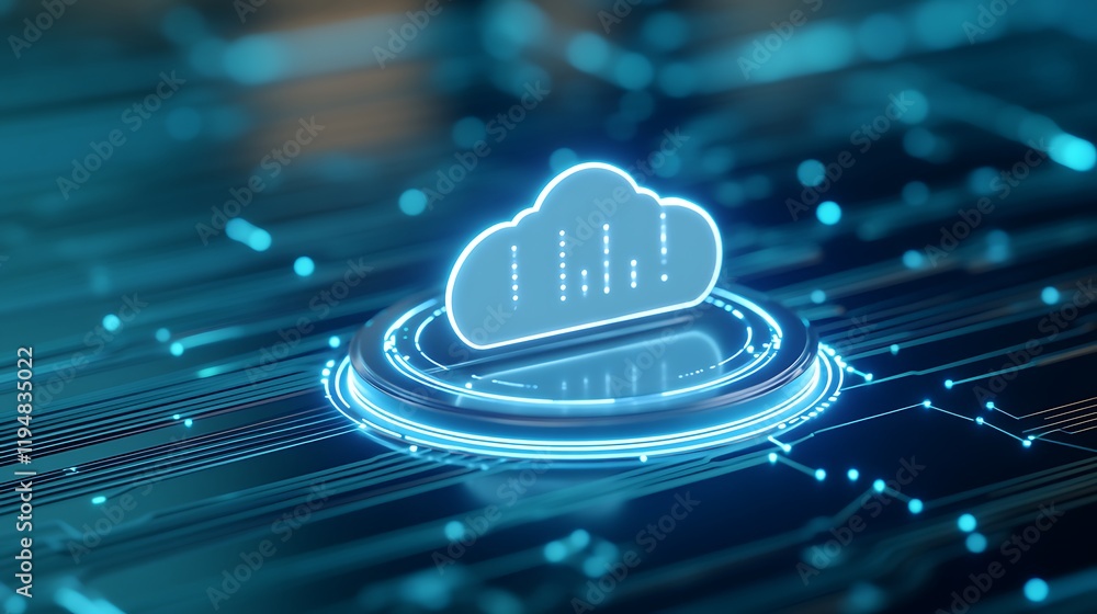 Poster futuristic cloud technology with data visualization in digital circuitry background for tech and bus