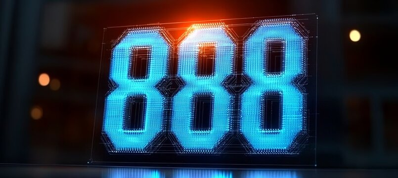 Glowing Digital Single Big 3D. Number 888 in Futuristic Style on Digital Abstract Background