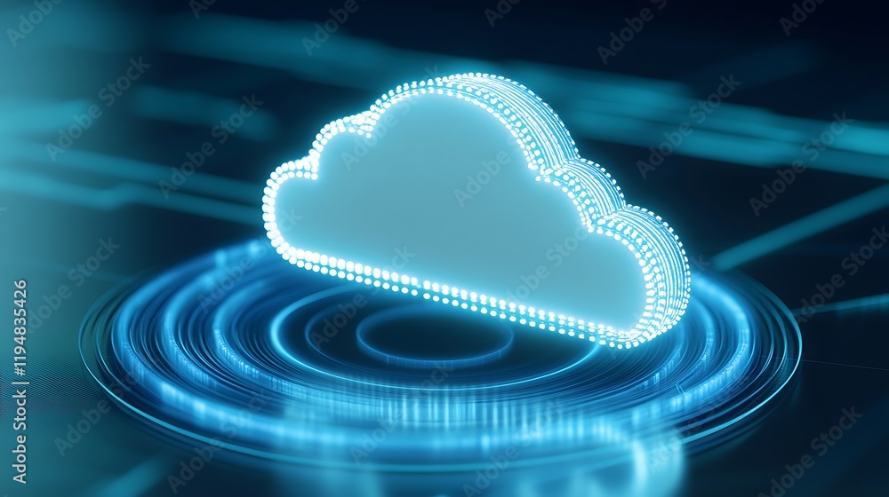 Poster futuristic cloud technology with glowing circuit patterns for digital storage and data management so