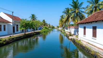 Tropical Canal Village Scene