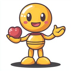 Happy Robot Character Holding A Red Heart