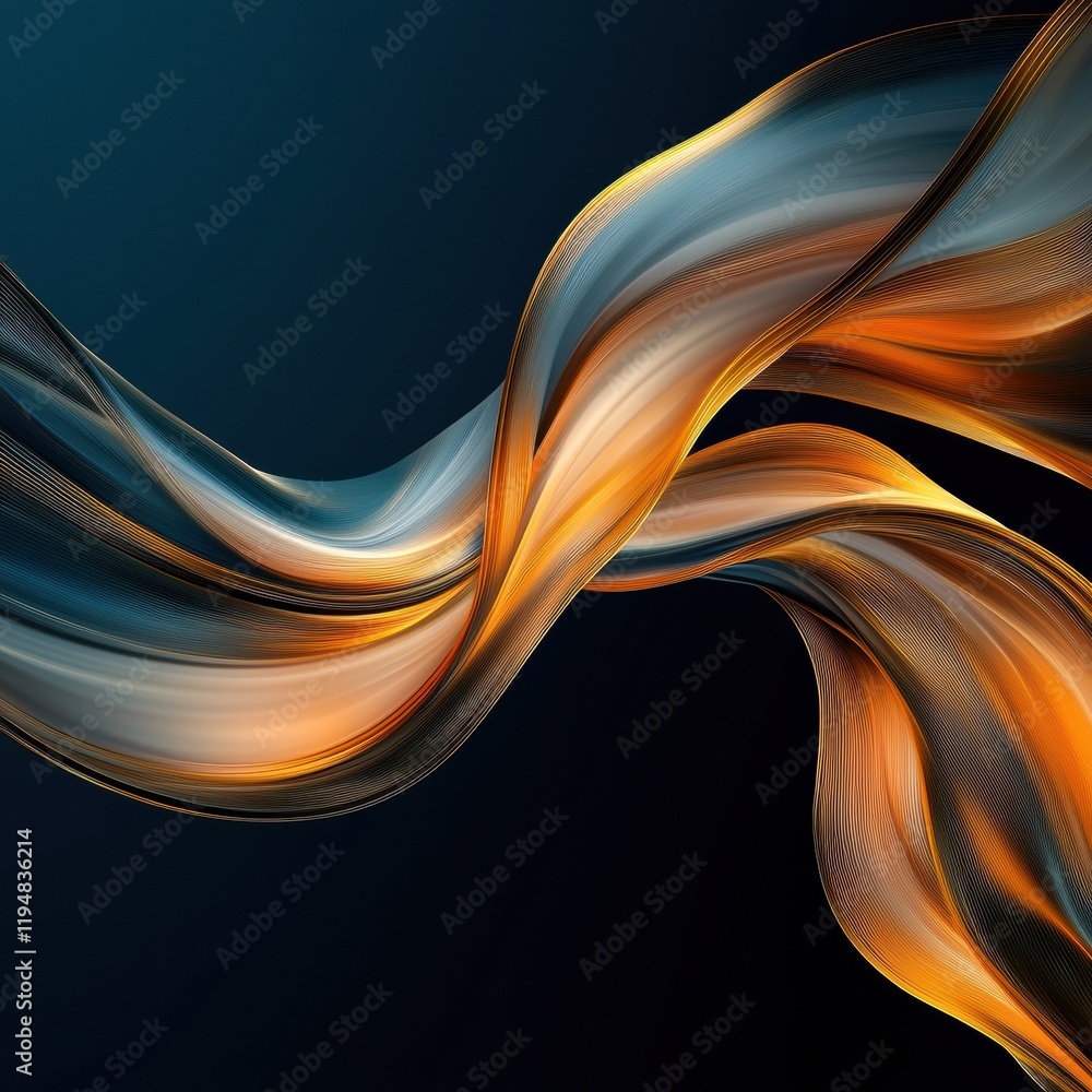 Poster dynamic abstract gold threads twisting in a glowing wave digital art modern design dark background f