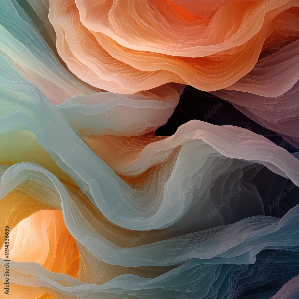 Poster translucent jellylike textures create abstract waves in vibrant colorful composition digital art mod