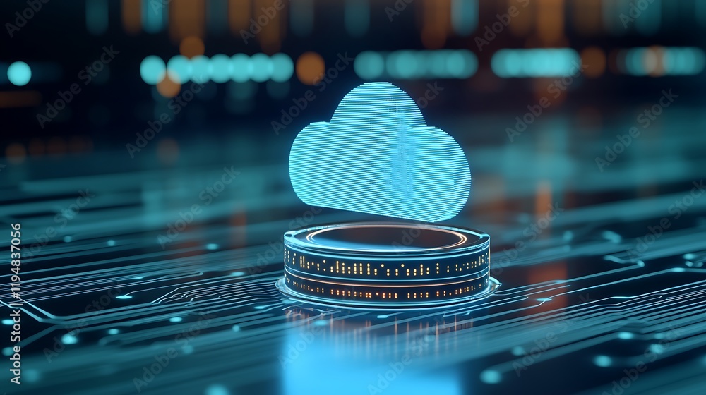 Poster futuristic digital cloud computing icon over circuit board background for technology and data storag
