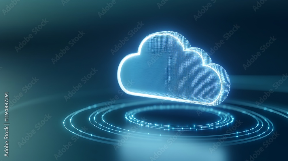 Poster futuristic digital cloud concept with circuits and light effects for technology and data storage the