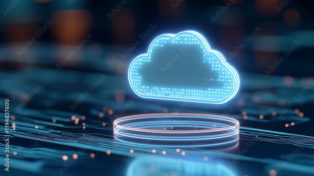 Poster futuristic digital cloud icon displayed on circuit board background with glowing effects