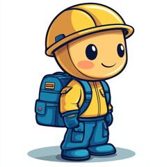 Fototapeta premium Happy Construction Worker Cartoon Character With Backpack