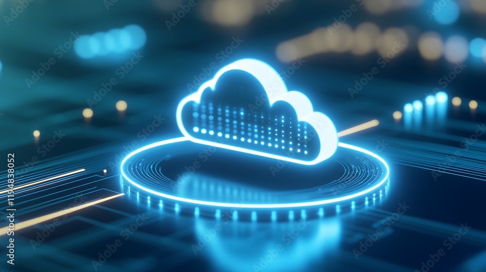 Poster futuristic digital cloud icon on circuit board background with technology and data visualization ele