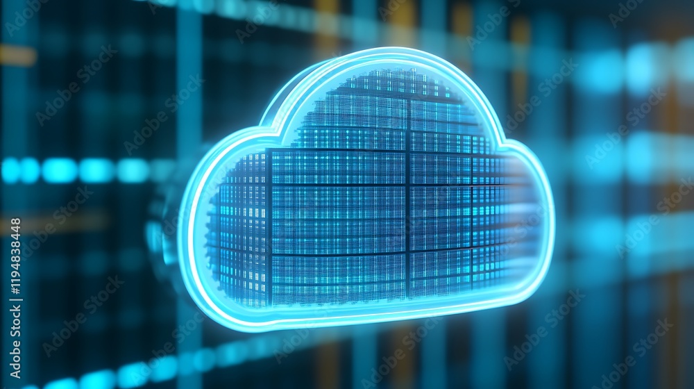 Poster futuristic digital cloud icon representing data storage and connectivity in a technology background