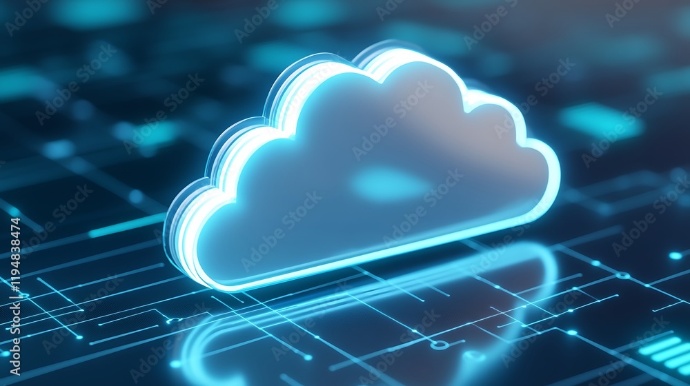 Poster futuristic digital cloud icon representing data storage and connectivity on a technology background