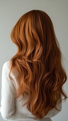 Fototapeta premium Beautiful model girl with Brown hair strand,silky healthy chestnut wavy hair strand,hair wavy ribbon, with smooth,Keratin straightening,Treatment,straight long hair,procedures,Smooth hairstyle.