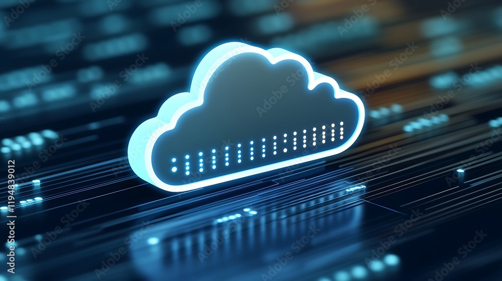 Poster futuristic digital cloud icon surrounded by data streams representing technology and connectivity in