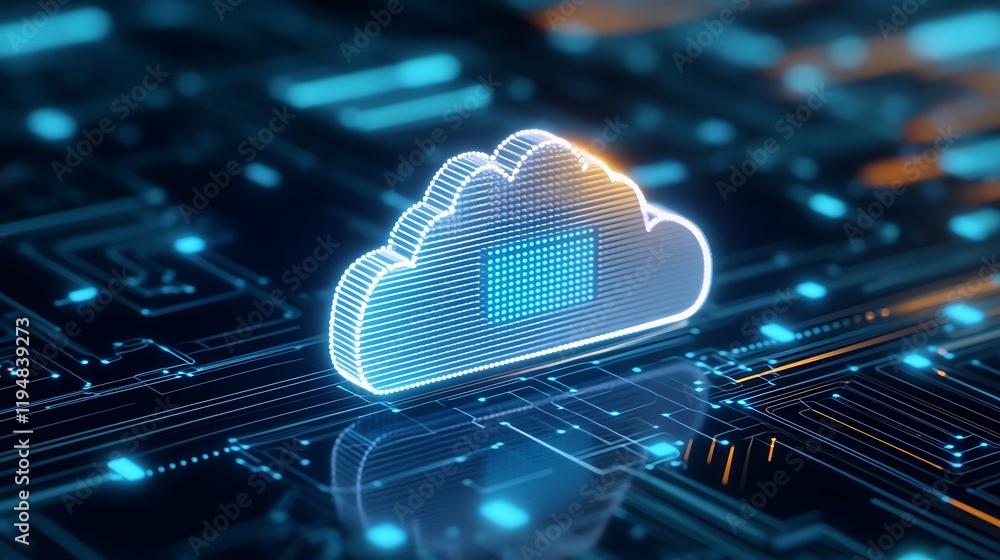 Poster futuristic digital cloud icon with circuit board background for technology and networking concept