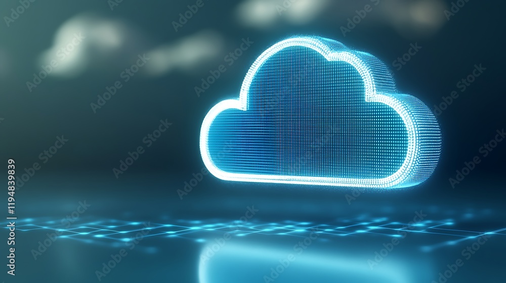 Aufkleber futuristic digital cloud icon with glowing effects and data grid background for technology and conne