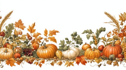 Autumn harvest display, fall bounty, border
