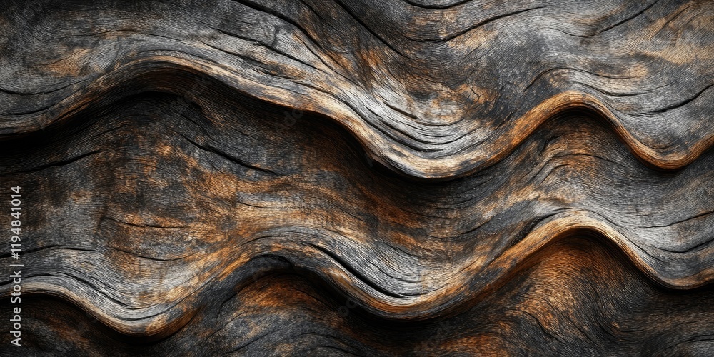 Aufkleber wavy wood texture background in earthy tones of brown and grey, showcasing intricate patterns and de