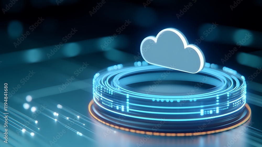 Aufkleber futuristic digital cloud storage concept with neon circles and data streams on technology background