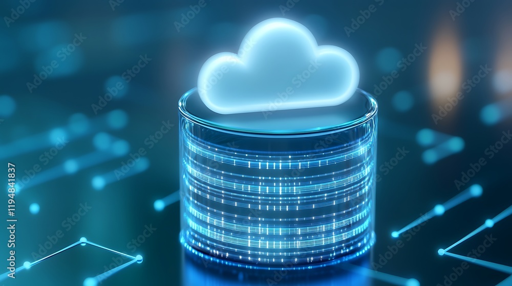 Poster futuristic digital cloud storage platform with data visualization and technology interface concept