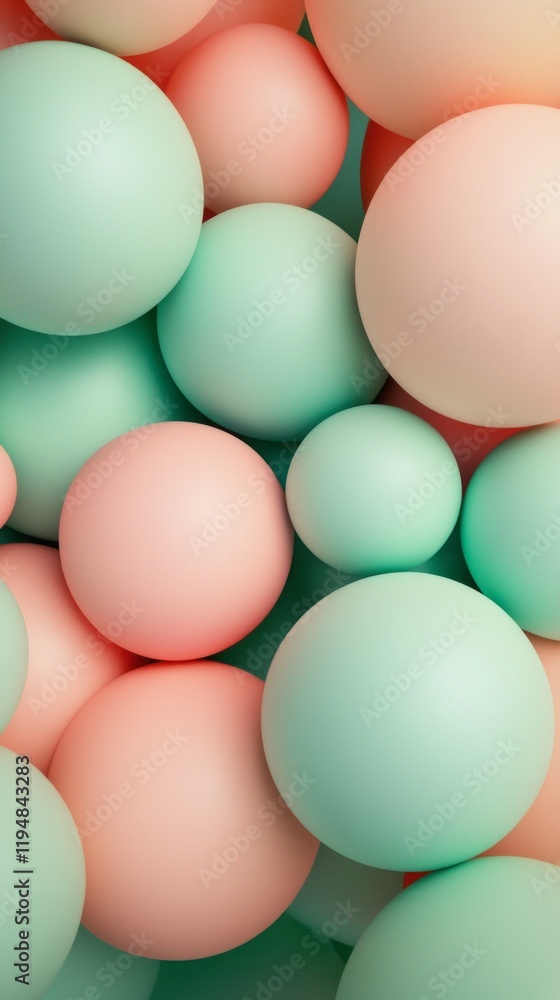 Poster a playful arrangement reveals dynamic spheres in vibrant sage green and soft peach, blending beautif