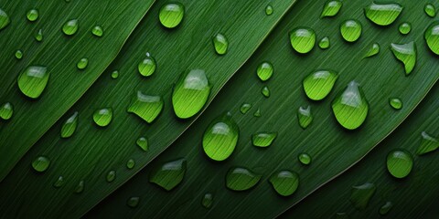 Close up of Dew Drops on Lush Green Leaves