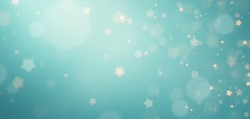 Teal background with scattered glowing star shapes.