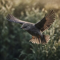Naklejka premium A delicate bird in flight with a detailed plume.