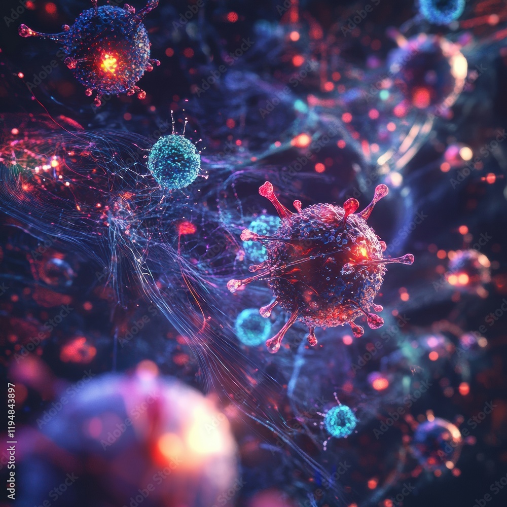 Poster visualization of antibodies engaging with pathogens in a dynamic immune response environment. genera