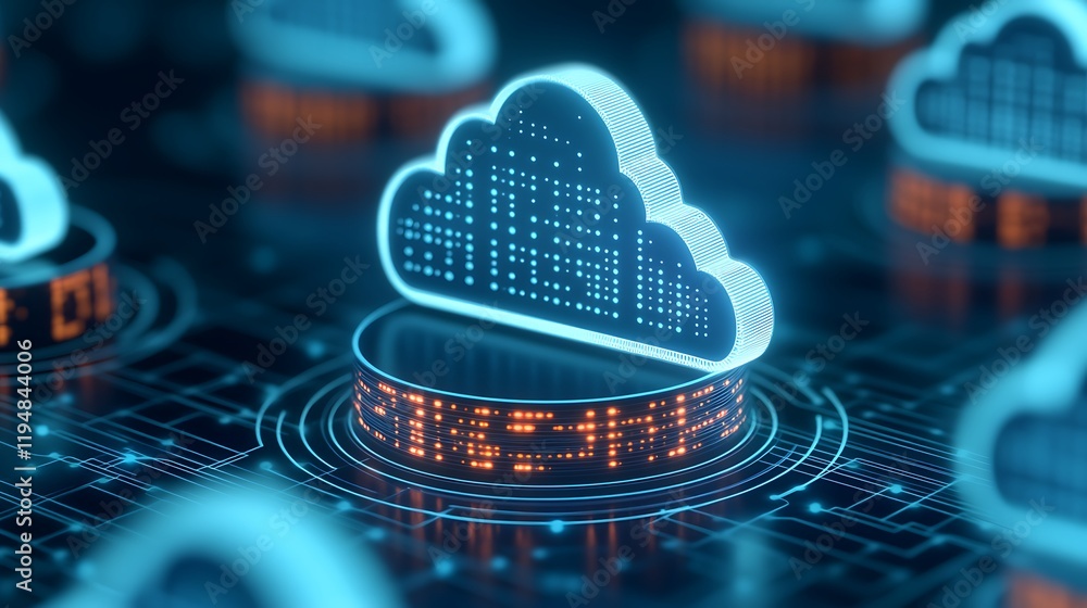 Aufkleber futuristic digital cloud technology with glowing elements and data interface in a blue theme