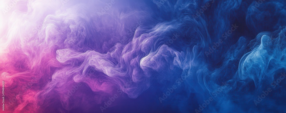 Poster blue and purple abstract background with flowing shapes, featuring soft gradients and ethereal textu