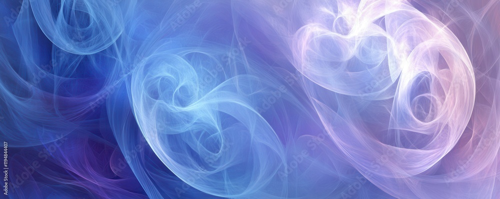 Poster blue and purple abstract background with flowing shapes, featuring soft gradients and ethereal textu